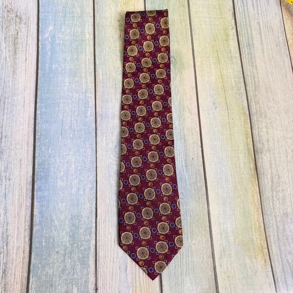 Valentino Cravatte Silk Necktie Tie Maroon Gold Blue Black Hand Made in Italy - Picture 7 of 8